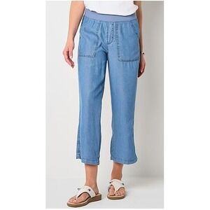 St. John's Bay Womens XL Wide Leg High Rise Capri Pant Blue Chambray